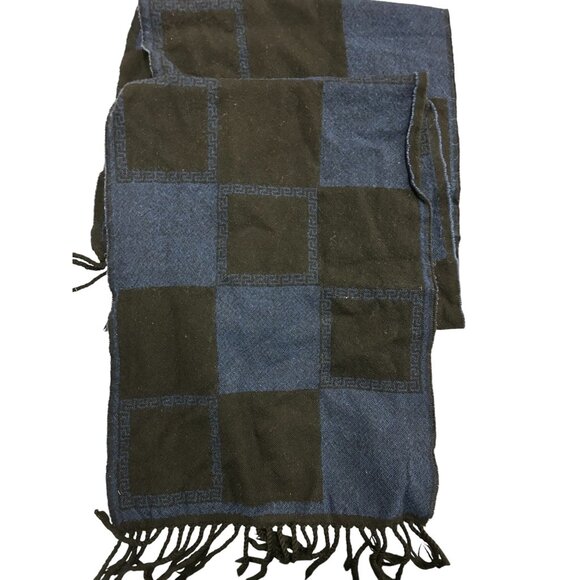 Versace Mens Blue & Black 100% Wool Checkered Scarf - Picture 8 of 8